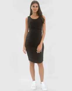 Maternity Sleeveless Bamboo Bodycon Dress in Black