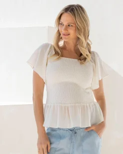 Maternity Summer Peplum Top in Ivory White