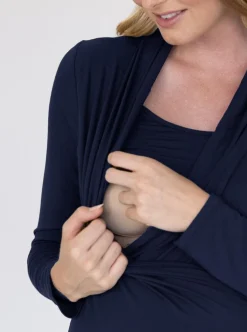 Maternity V-Neck Crossover Bamboo Long Sleeve Top in Black