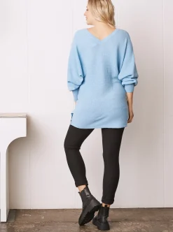 Maternity V-Neck Raglan Sleeve Sweater in Light Blue