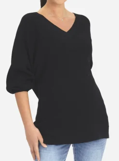 Maternity V-Neck Raglan Sleeve Sweater in Black
