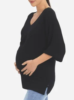 Maternity V-Neck Raglan Sleeve Sweater in Black