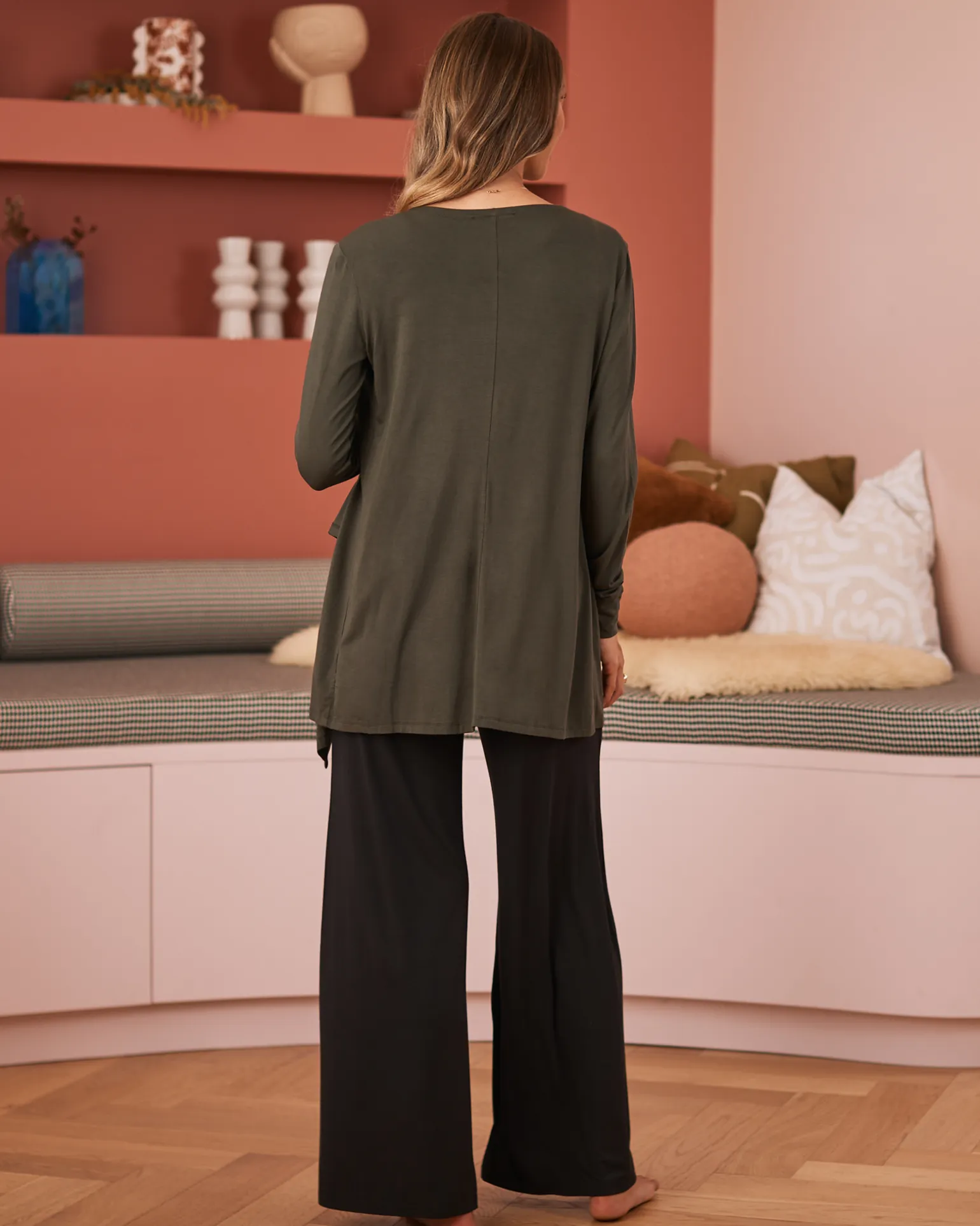Maternity Waterfall Bamboo Cardigan - Khaki