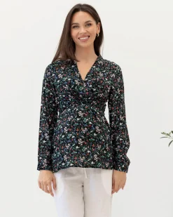 Maternity Zipper Front Work Top - Wild Flowers