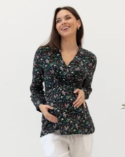 Maternity Zipper Front Work Top - Wild Flowers