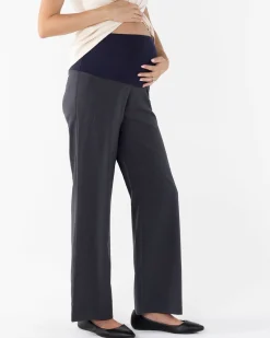 Mid Waist Maternity Relax Woven Pants - Charcoal