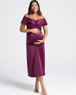 Mika Maternity Ruffle Silk Dress in Wine