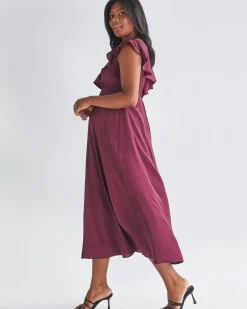 Mika Maternity Ruffle Silk Dress in Wine