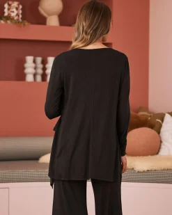 Mila Waterfall Maternity Nursing Cardigan in Black