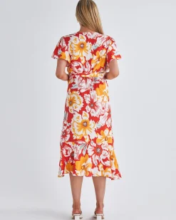 Molly Maternity Wrap Midi Dress In Red Flora
