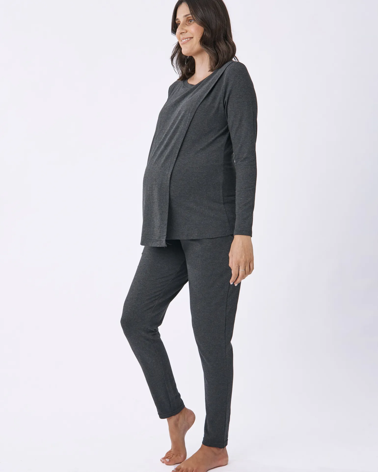 Monique Long Sleeve Nursing Charcoal Petal Top