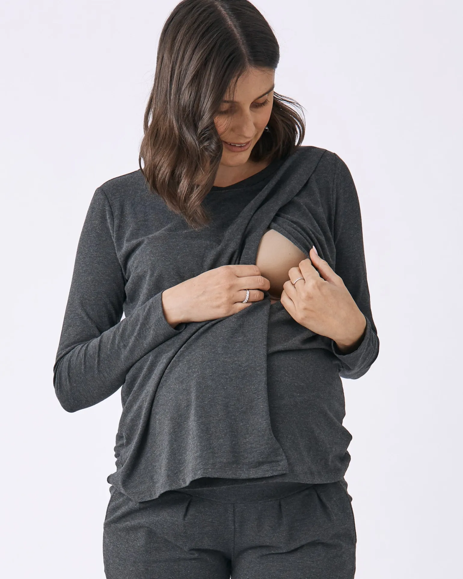 Monique Long Sleeve Nursing Charcoal Petal Top