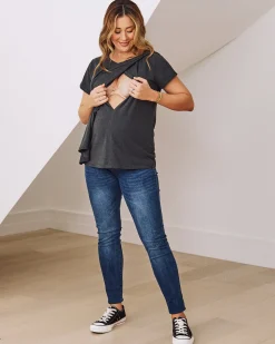 Monique Maternity Nursing Petal Top - Charcoal