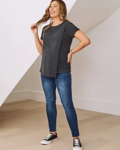 Monique Maternity Nursing Petal Top - Charcoal