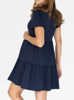 Navy Short Sleeve Maternity Tiered Dress