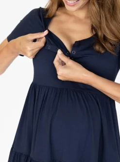 Navy Short Sleeve Maternity Tiered Dress
