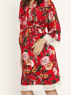 Nursing Dress + Robe + Free Baby Wrap - Red Floral Hospital Pack