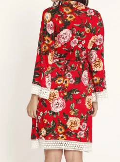 Nursing Dress + Robe + Free Baby Wrap - Red Floral Hospital Pack