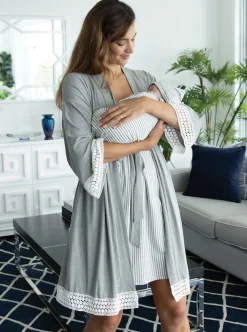 Nursing Nightie + Robe + Free Baby Blanket Pouch - Grey Pack