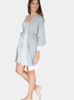 Nursing Nightie + Robe + Free Baby Blanket Pouch - Grey Pack