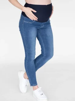 Over the Bump Skinny Fit Maternity Denim Jeans in Mid Blue
