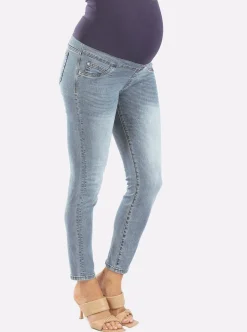 Over the Bump Skinny Maternity Denim Jeans Washed Blue