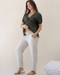 Pamela Tapered Linen Maternity Pants in Sand