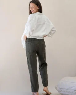 Pamela Tapered Linen Maternity Pants in Khaki