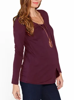Petal Front Long Sleeve Nursing Top - Deep Plum