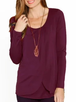 Petal Front Long Sleeve Nursing Top - Deep Plum