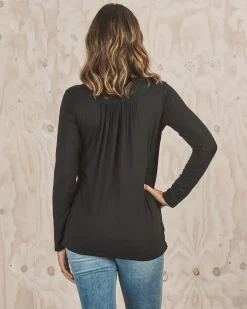 Petal Front Long Sleeve Nursing Top - Black