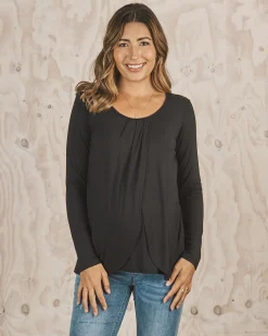 Petal Front Long Sleeve Nursing Top - Black