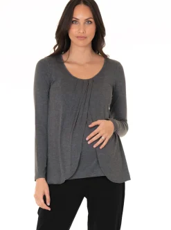 Petal Front Maternity Long Sleeve Nursing Top - Grey
