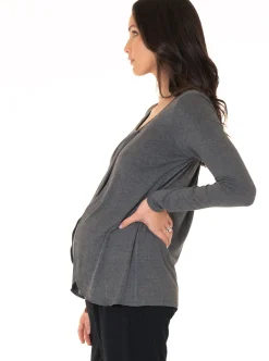 Petal Front Maternity Long Sleeve Nursing Top - Grey