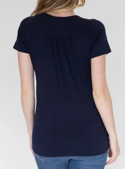 Petal Front Short Sleeve Nursing Top in Navy