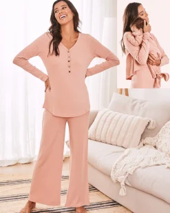 3-Piece Isabelle Maternity Loungewear / Sleepwear Set - Dusty Pink