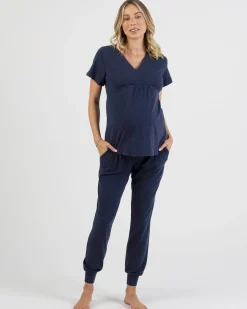 2-Piece Kyra Maternity Loungewear/Sleepwear PJ set - Navy