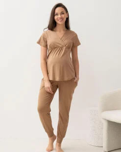2-Piece Kyra Maternity Loungewear/Sleepwear PJ set - Taupe