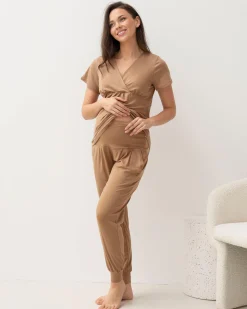 2-Piece Kyra Maternity Loungewear/Sleepwear PJ set - Taupe