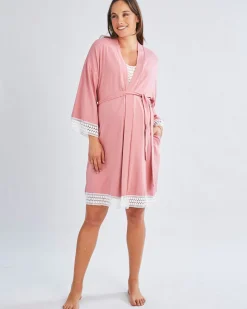 3-Piece Maternity Hospital Pack Set: Nursing nightie + Robe + Baby wrap In Pink