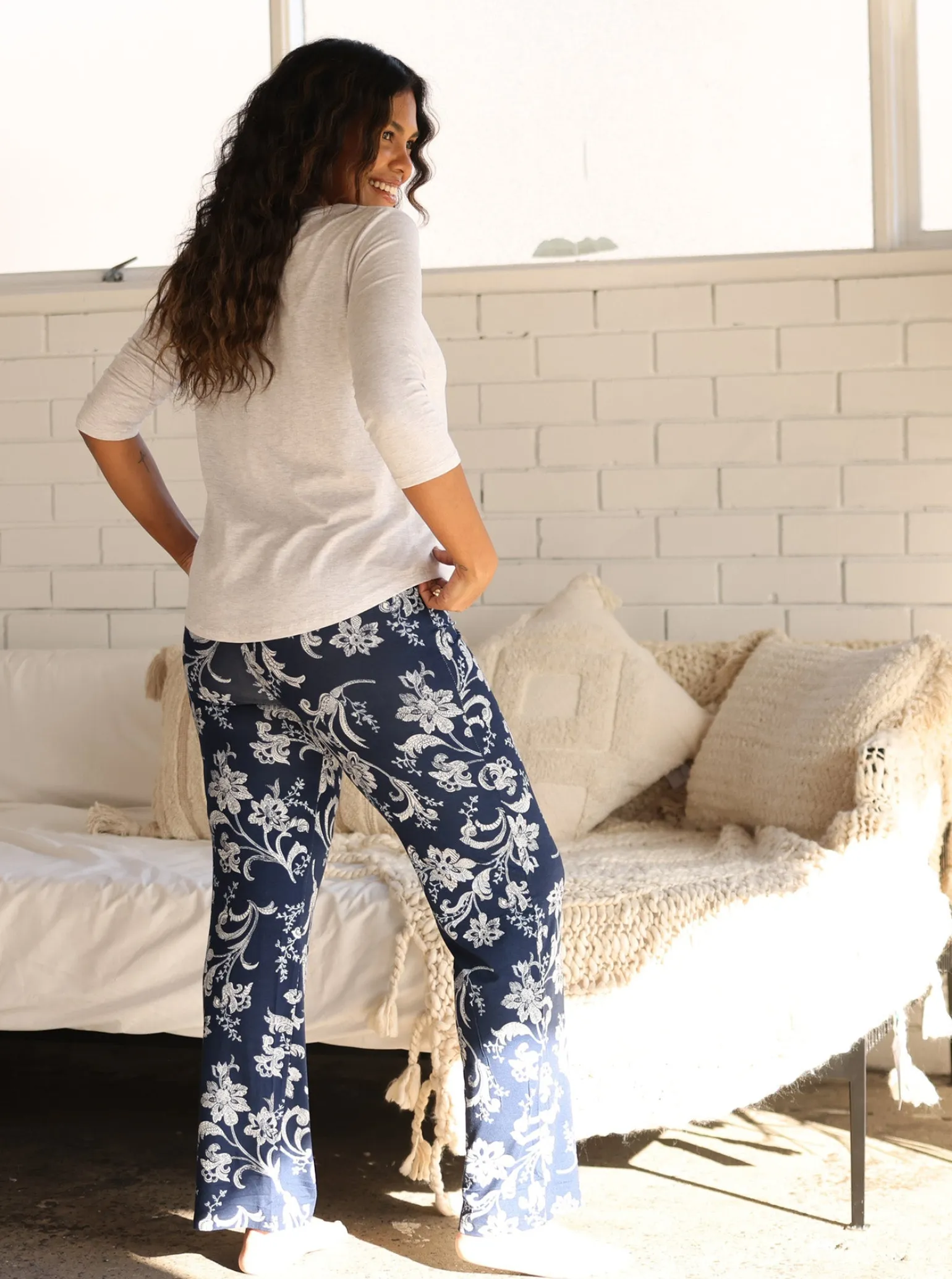 4-Piece Maternity Loungewear Set- Grey/Parsley Print