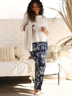 4-Piece Maternity Loungewear Set- Grey/Parsley Print