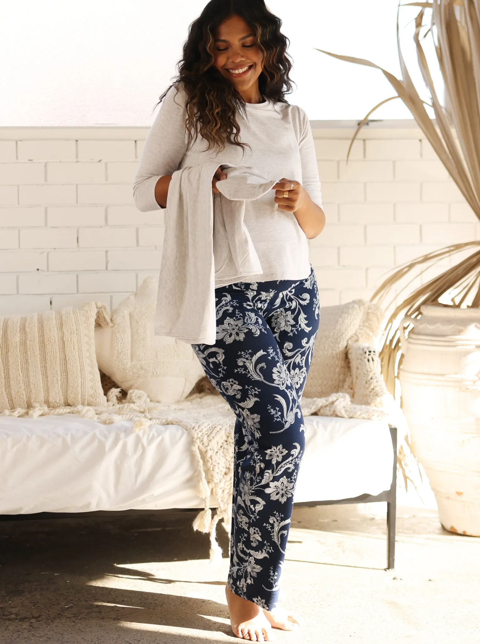 4-Piece Maternity Loungewear Set- Grey/Parsley Print