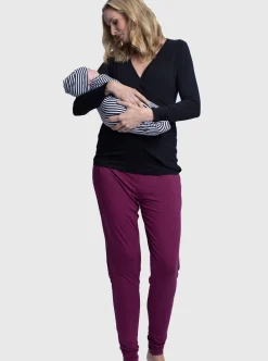 4-Piece Maternity & Nursing Lounge Outfit Set - Black & Burgundy