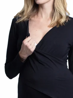 4-Piece Maternity & Nursing Lounge Outfit Set - Black & Burgundy