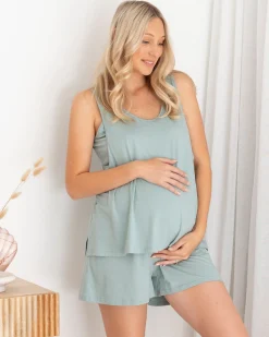 2-piece Maternity/Nursing Pyjama Shorts Set in Sage