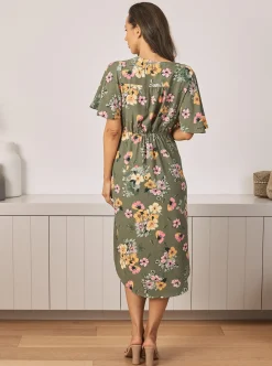 Renee Maternity Dress in Green Flora
