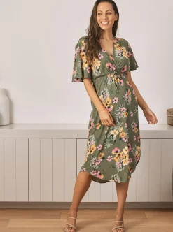 Renee Maternity Dress in Green Flora