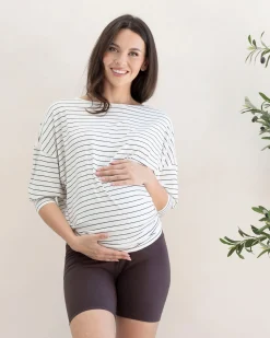 Reversible Maternity Long Sleeve-White/Olive Striped