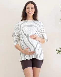 Reversible Maternity Long Sleeve-White/Olive Striped
